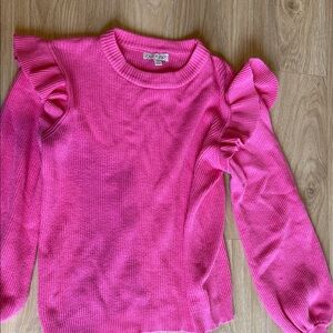 She + Sky Pink Ruffle Sleeve Sweater